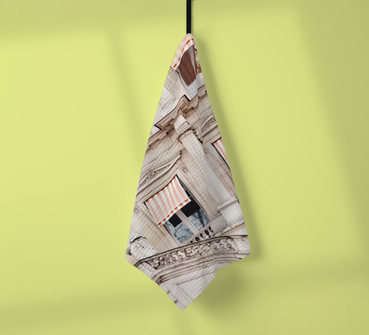 Paris Building with White and Orange Striped Awning canovaccio da cucina da GraceDigitalArtCo