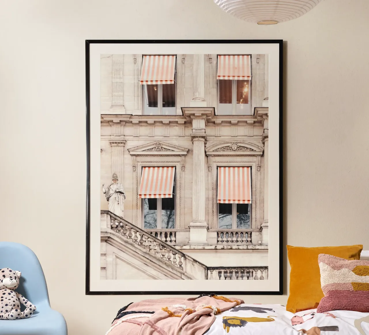 Paris Building with White and Orange Striped Awning carta hahnemühle da GraceDigitalArtCo