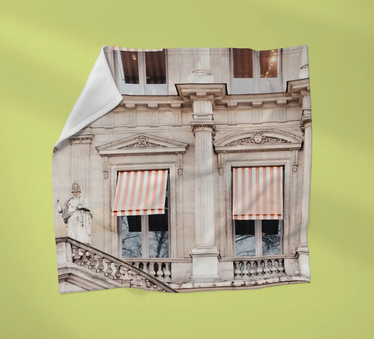 Paris Building with White and Orange Striped Awning coperta in pile da GraceDigitalArtCo