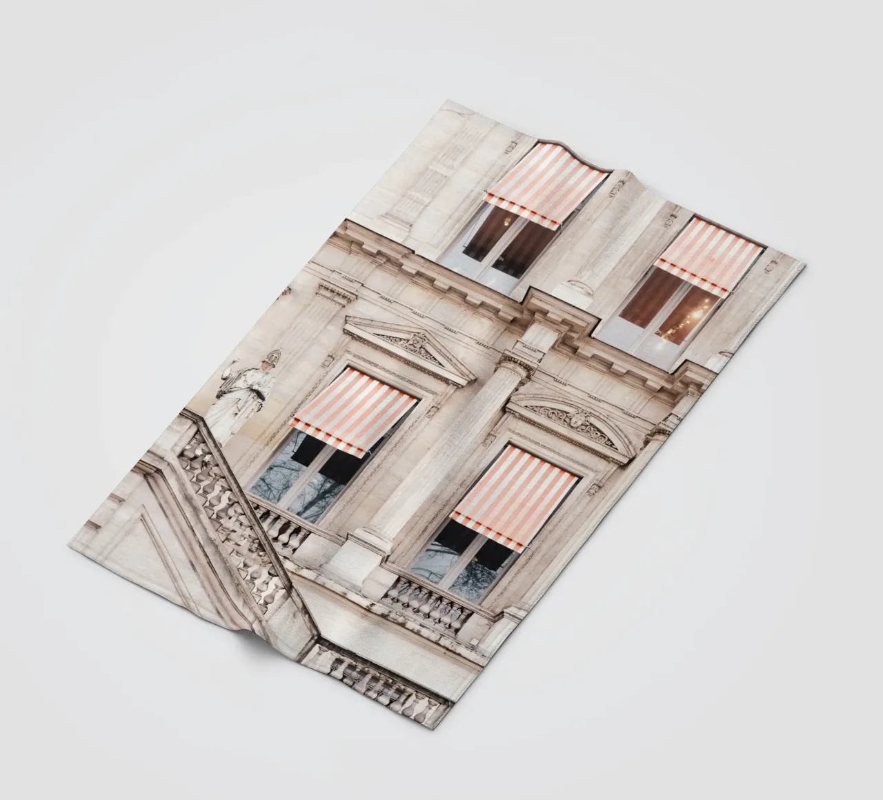 Paris Building with White and Orange Striped Awning coperta in pile da GraceDigitalArtCo