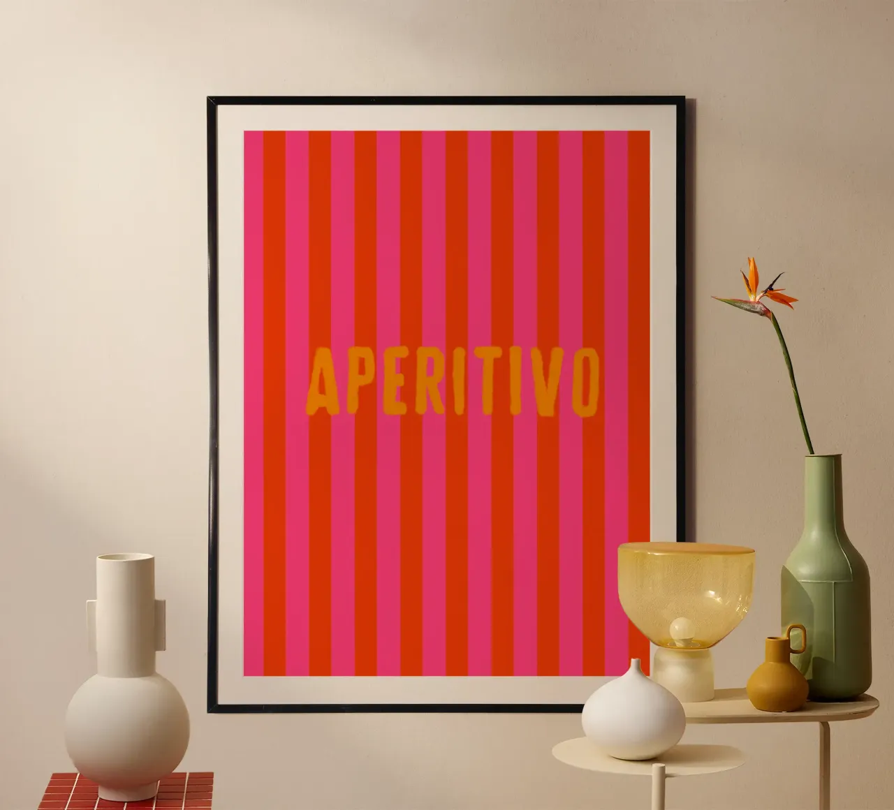 APERITIVO Arancione su rosa a righe rosse poster da Alisa Knöß