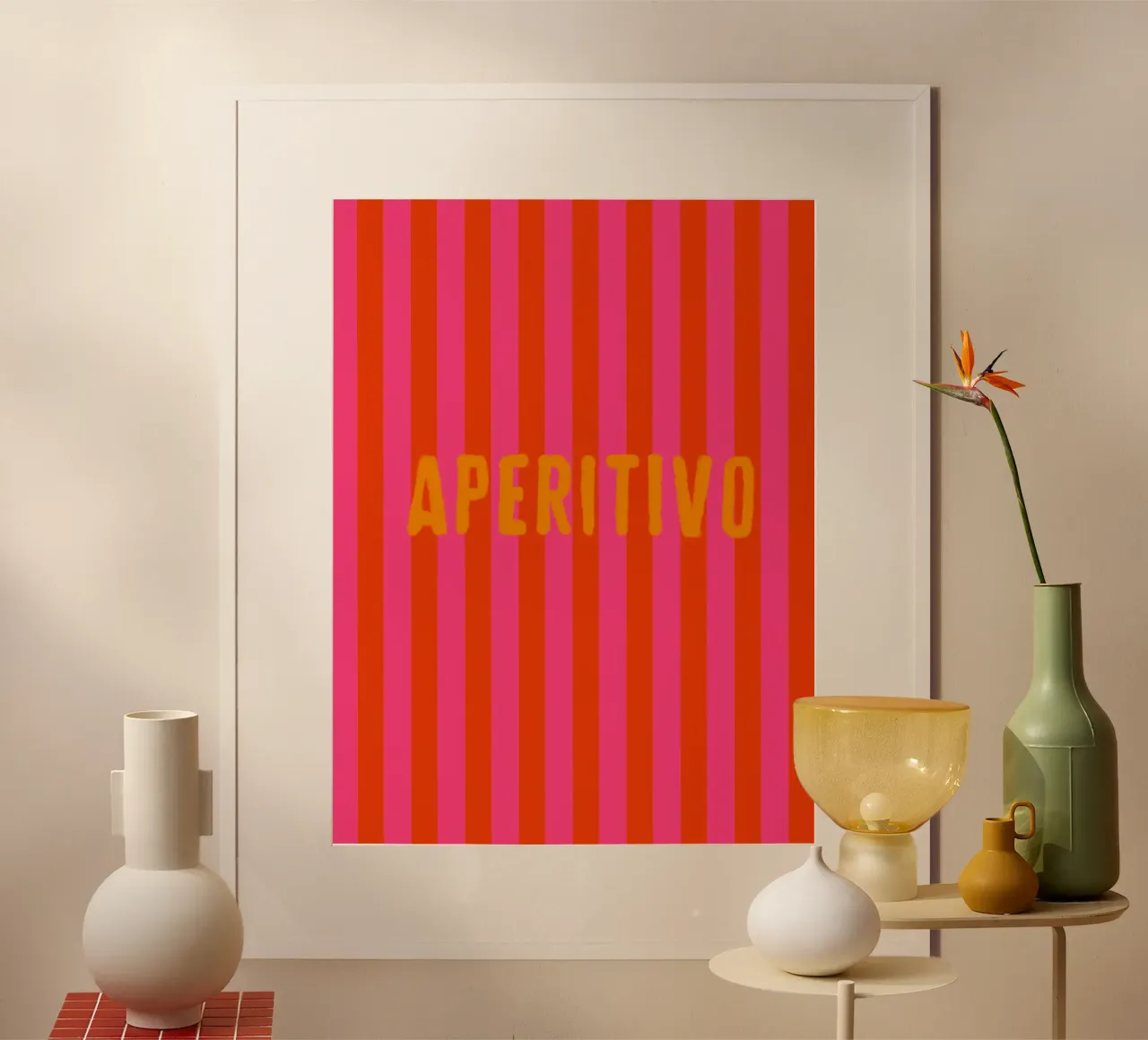 APERITIVO Arancione su rosa a righe rosse poster da Alisa Knöß