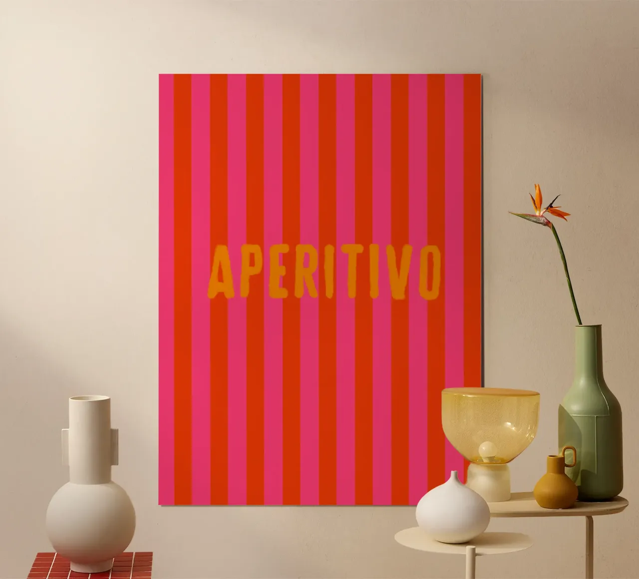 APERITIVO Arancione su rosa a righe rosse poster da Alisa Knöß