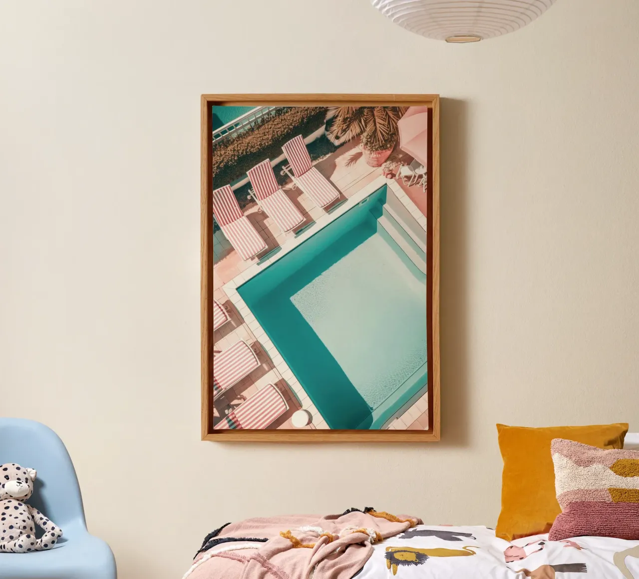 Red and White Striped Swimming Pool Scene tela con Cornice a cassetta da GraceDigitalArtCo