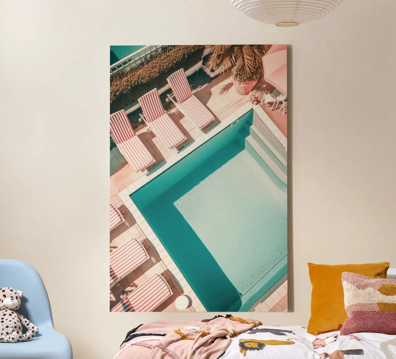 Red and White Striped Swimming Pool Scene tela con Cornice a cassetta da GraceDigitalArtCo