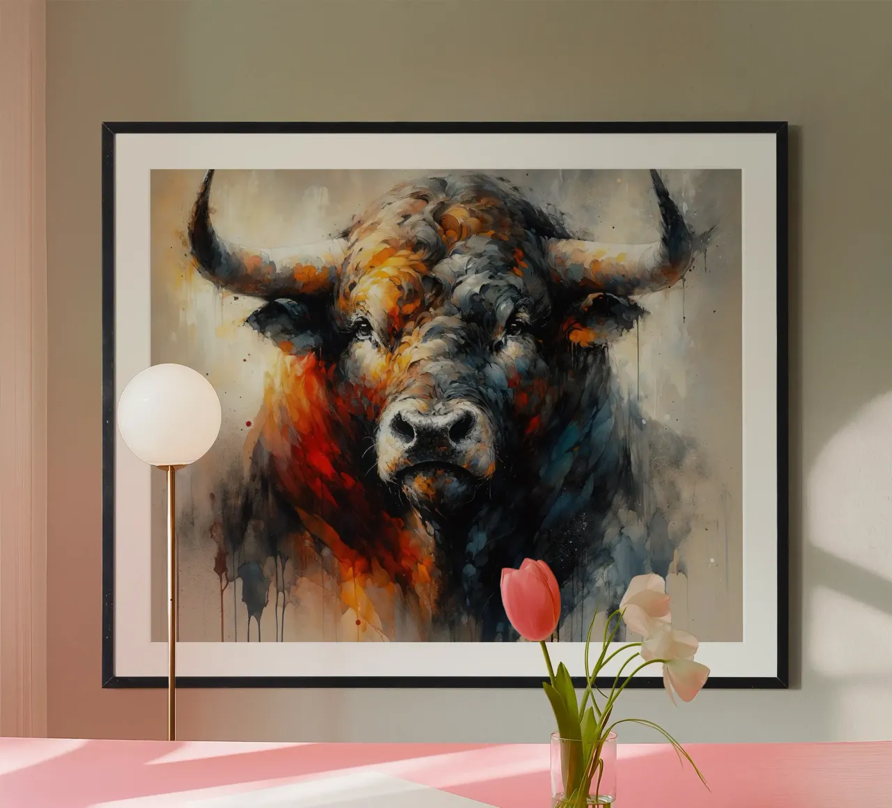 Majestic Bull Aura in aquarel schaduwen hahnemühle van Chromatic Fusion Studio