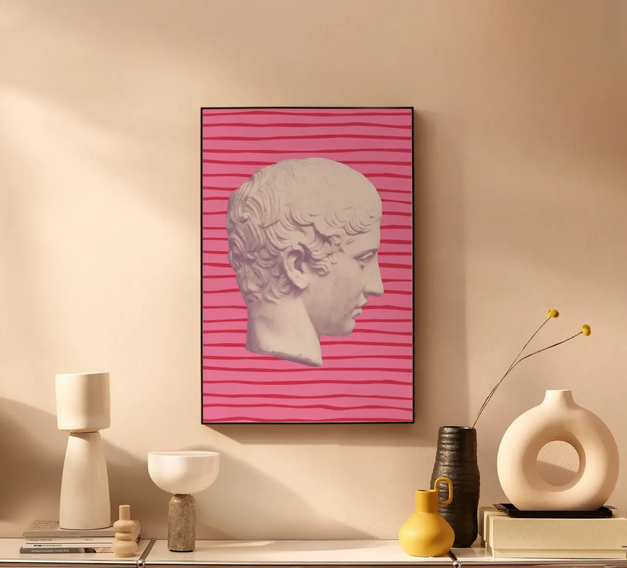 Emperor on pink and red stripes alluminio dibond da GraceDigitalArtCo