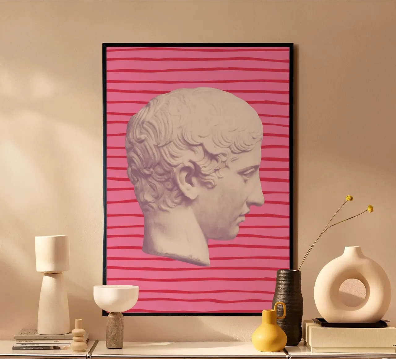 Emperor on pink and red stripes poster con telaio in plastica da GraceDigitalArtCo
