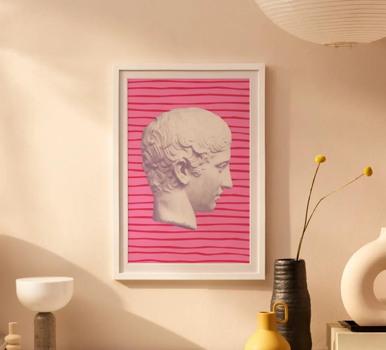 Emperor on pink and red stripes poster con telaio in plastica da GraceDigitalArtCo