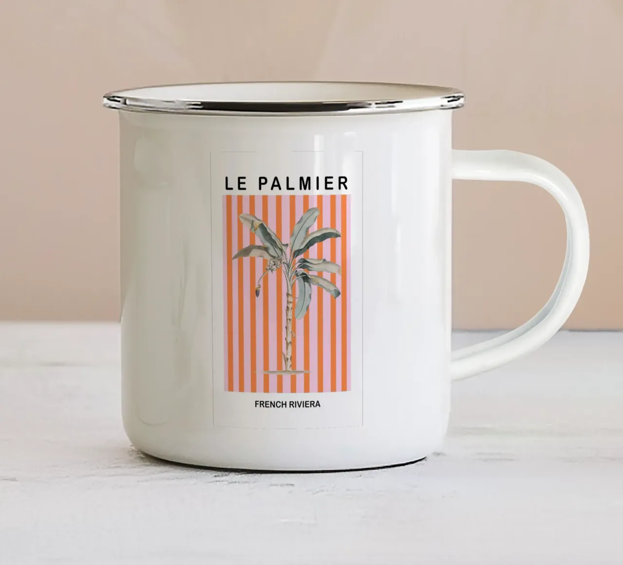 Pink and Orange Striped Palm Tree Art tazza in smalto da GraceDigitalArtCo