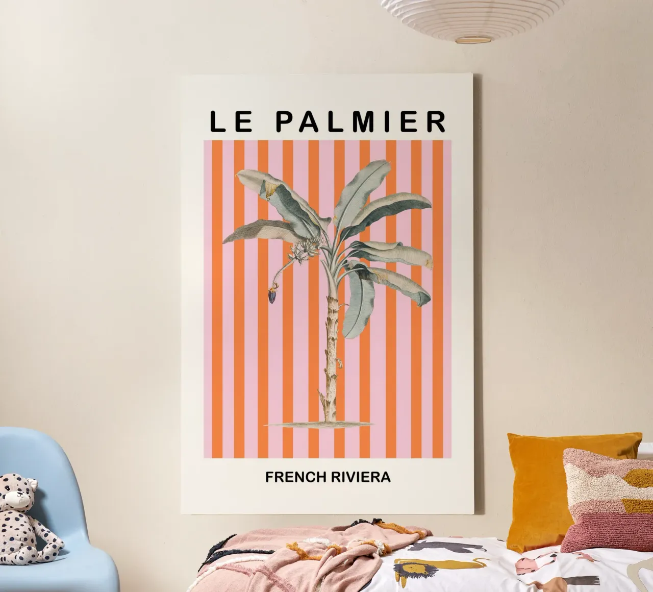 Pink and Orange Striped Palm Tree Art Leinwand mit Schattenfugenrahmen von GraceDigitalArtCo