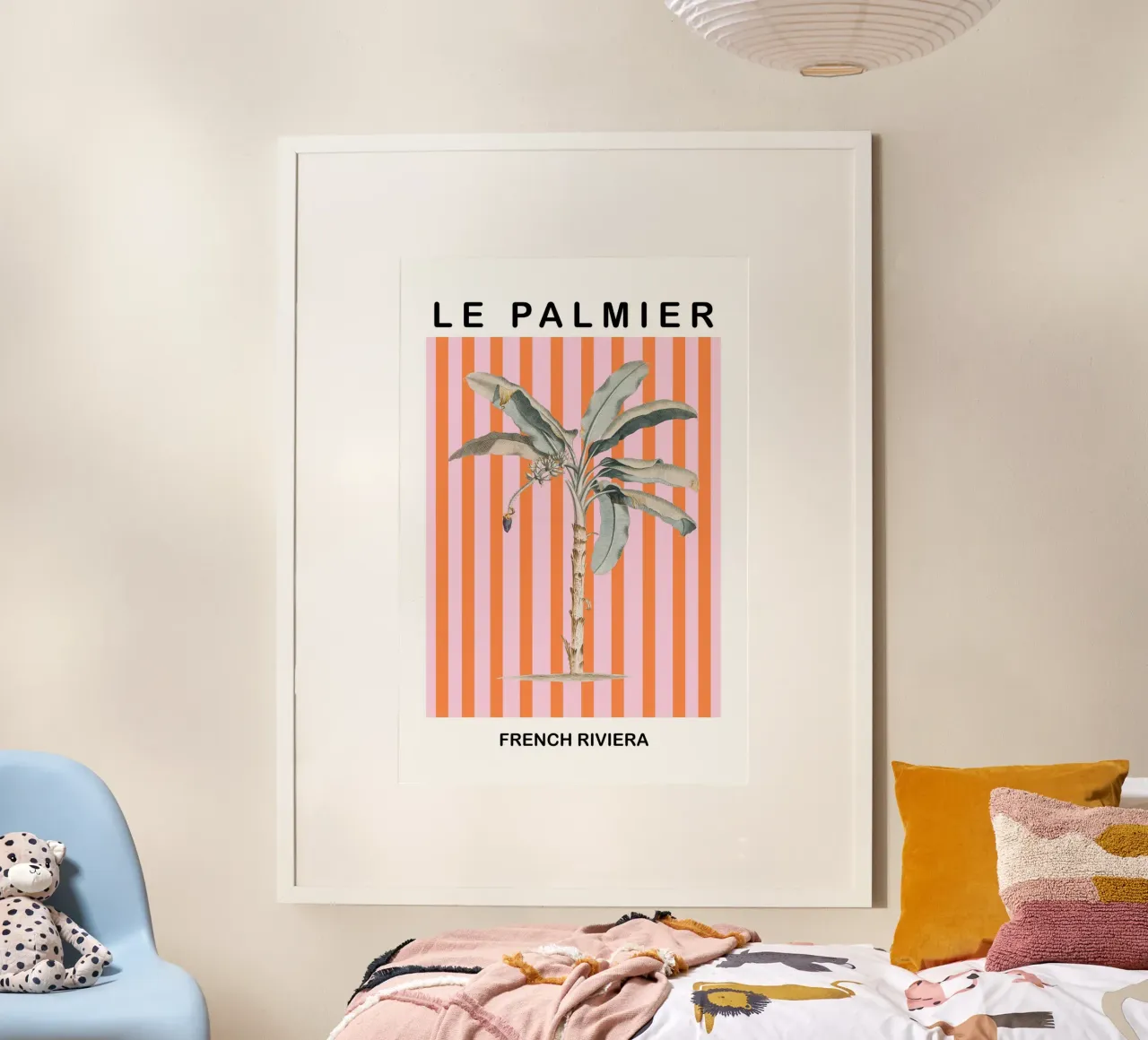 Pink and Orange Striped Palm Tree Art poster con telaio in plastica da GraceDigitalArtCo