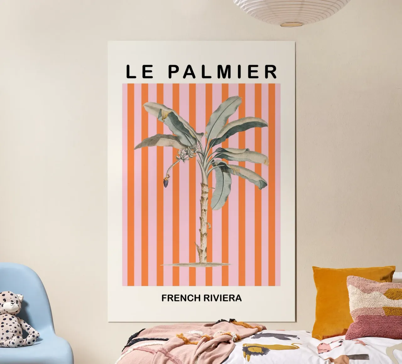 Pink and Orange Striped Palm Tree Art poster con telaio in plastica da GraceDigitalArtCo