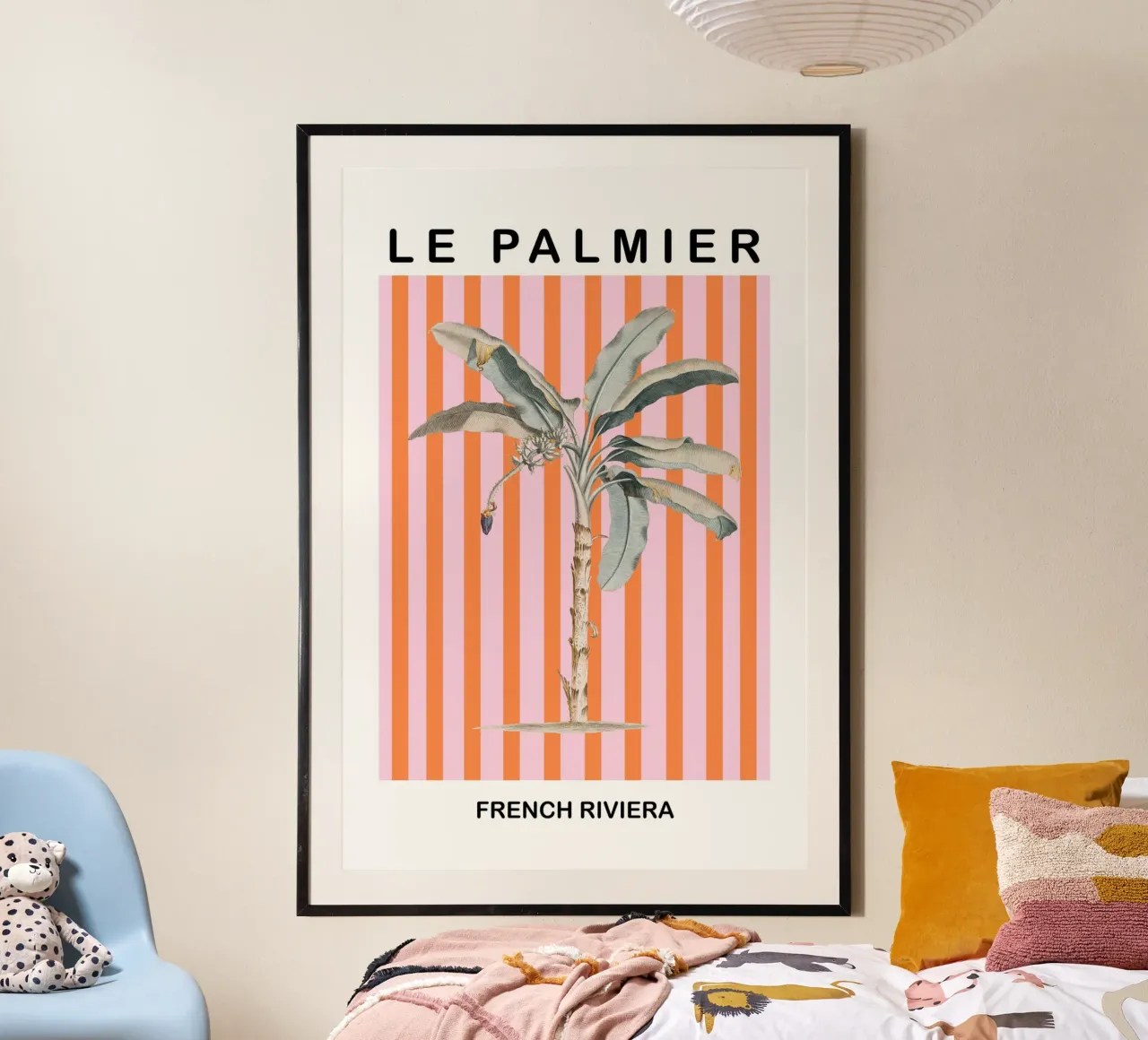 Pink and Orange Striped Palm Tree Art poster con telaio in plastica da GraceDigitalArtCo