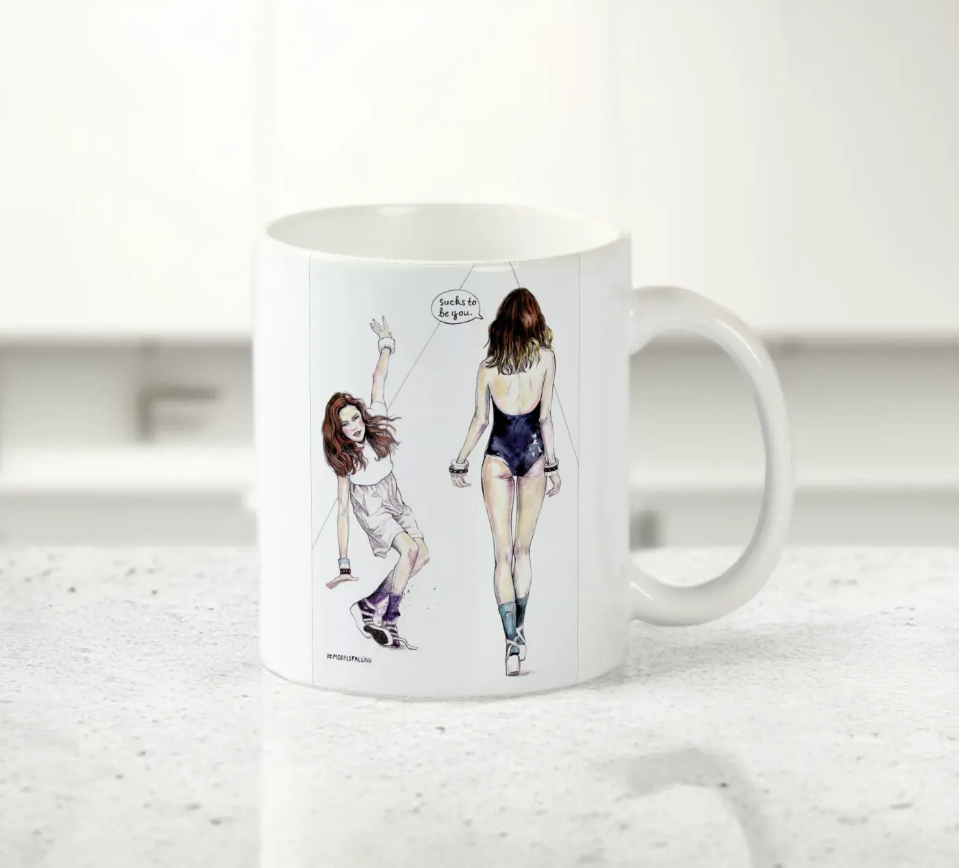 Models Falling 3 ceramic mug by Meegan Barnes