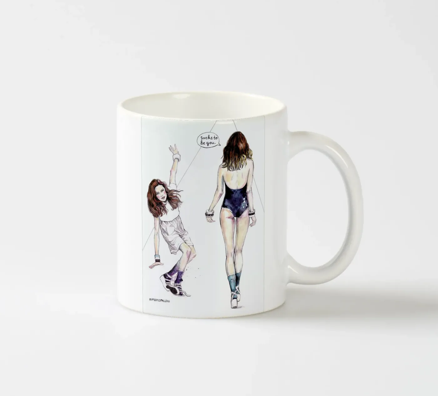Models Falling 3 ceramic mug by Meegan Barnes