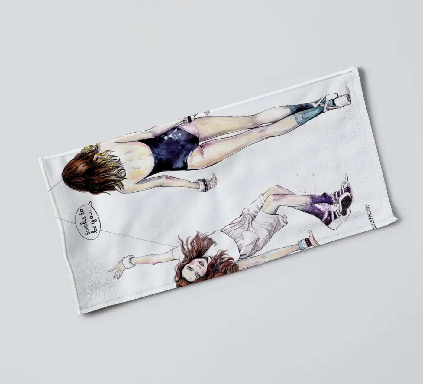 Models Falling 3 towel by Meegan Barnes