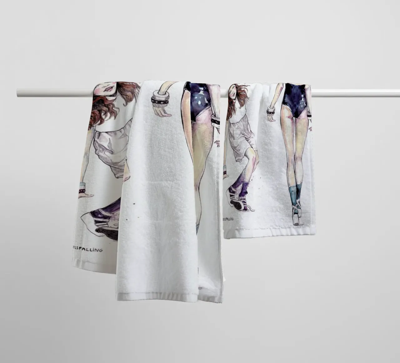 Models Falling 3 towel by Meegan Barnes