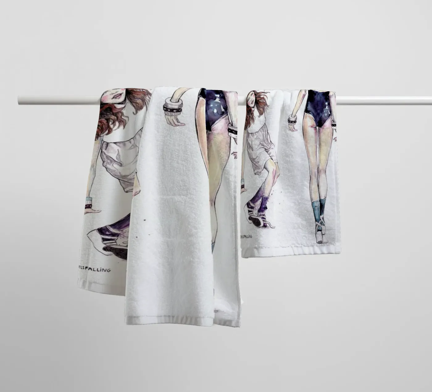 Models Falling 3 towel by Meegan Barnes