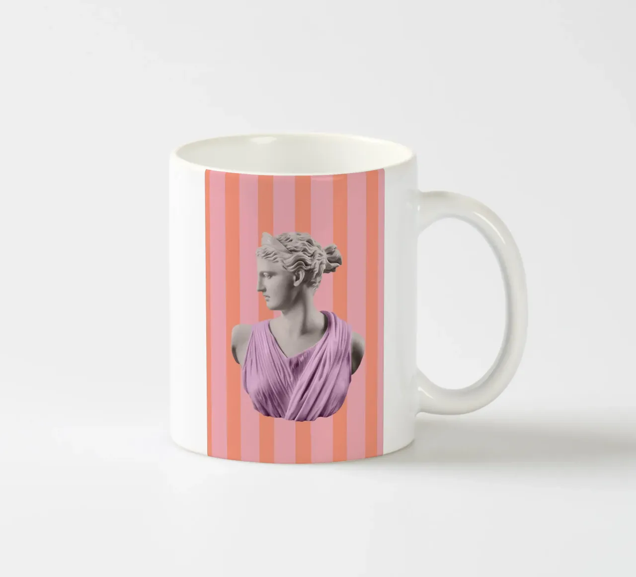 Artemis Goddess on Pink and Orange Stripes ceramic mug by GraceDigitalArtCo