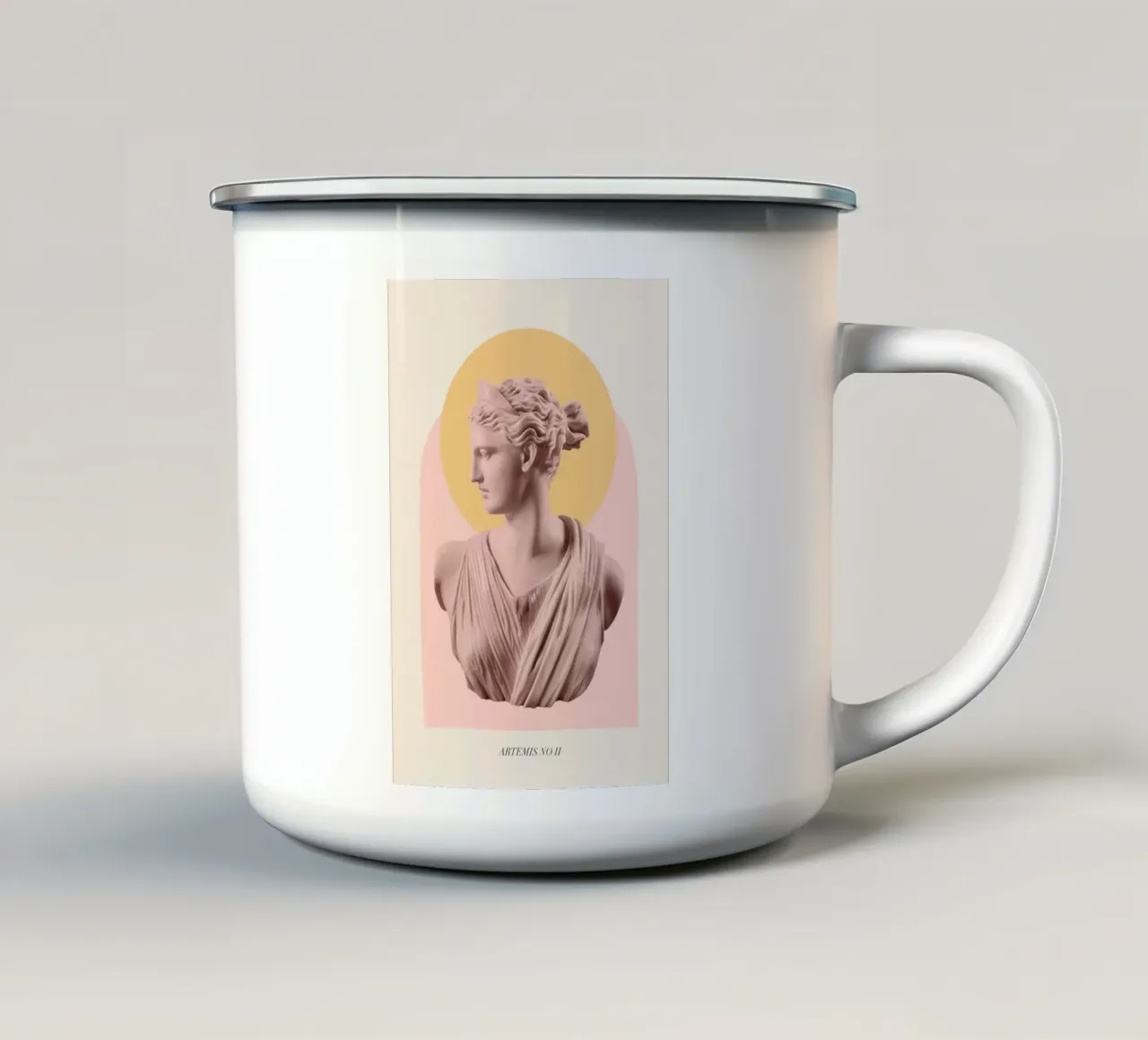 Goddess with yellow and pink shapes tazza in smalto da GraceDigitalArtCo
