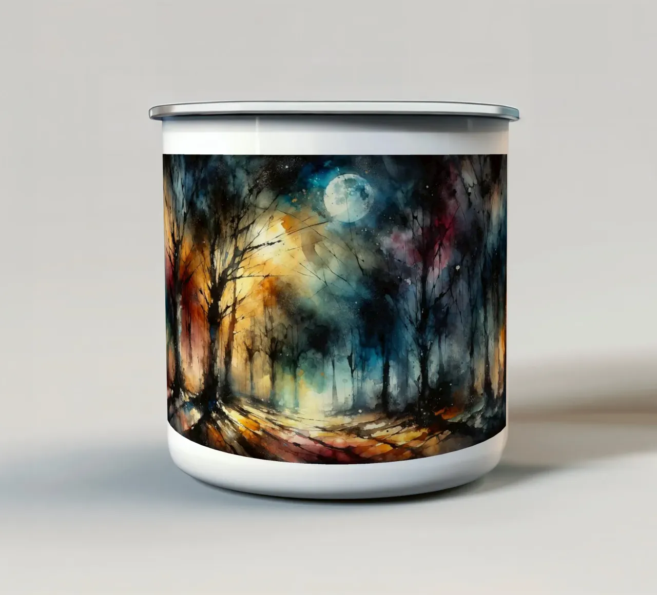 Bosque encantado a la luz de la luna taza de esmalte de Chromatic Fusion Studio