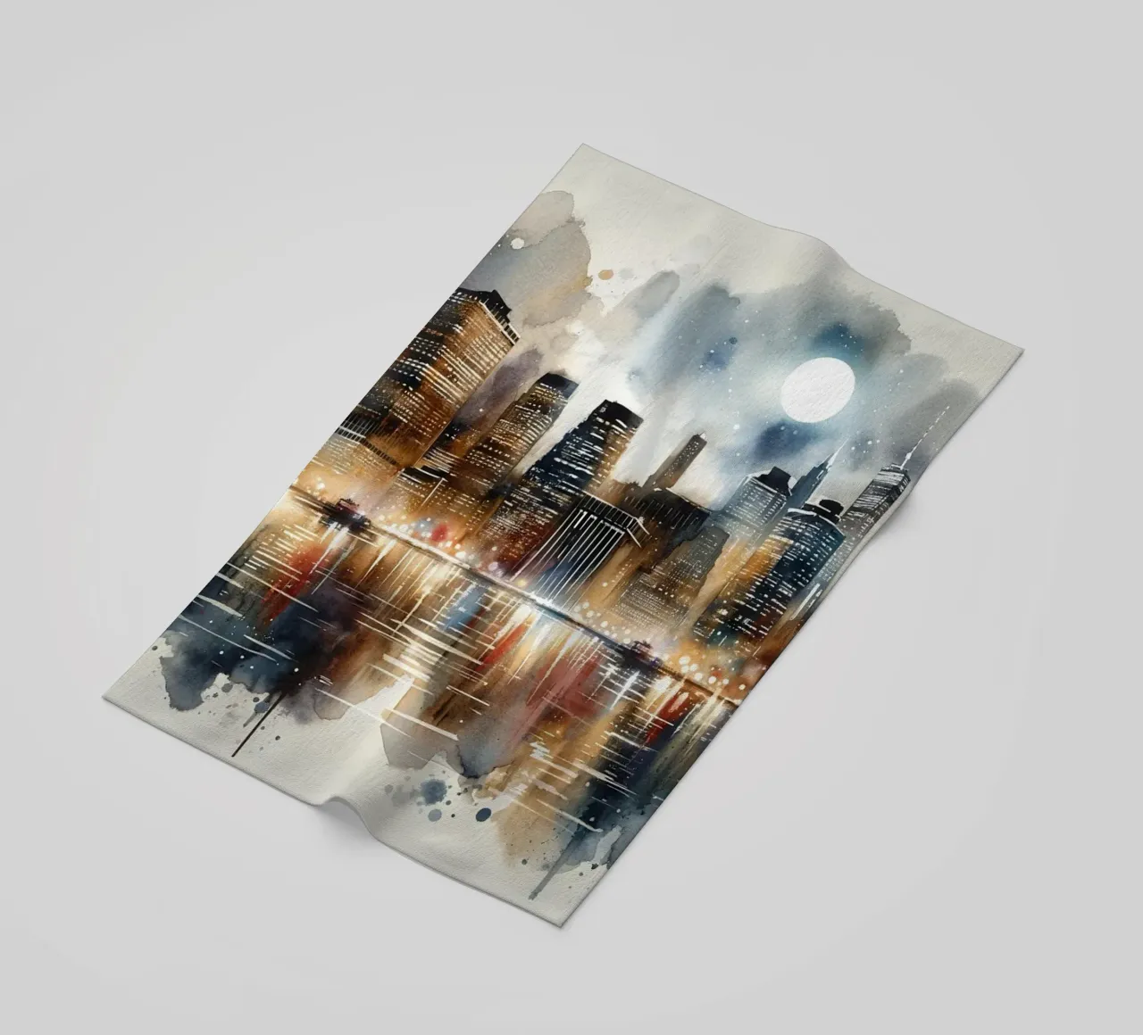 Manhattan bei Mondschein Strandtuch von Chromatic Fusion Studio