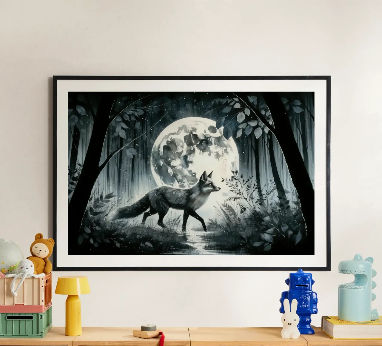Soledad a la luz de la luna en el bosque de medianoche poster de Chromatic Fusion Studio