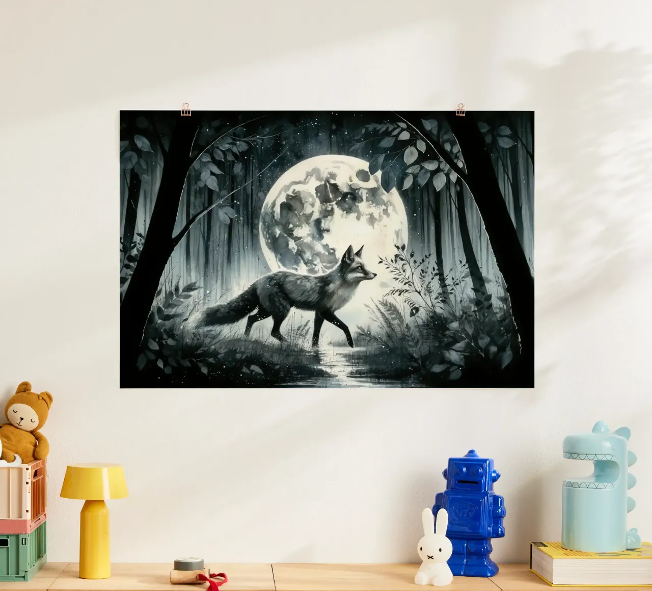 Soledad a la luz de la luna en el bosque de medianoche poster de Chromatic Fusion Studio