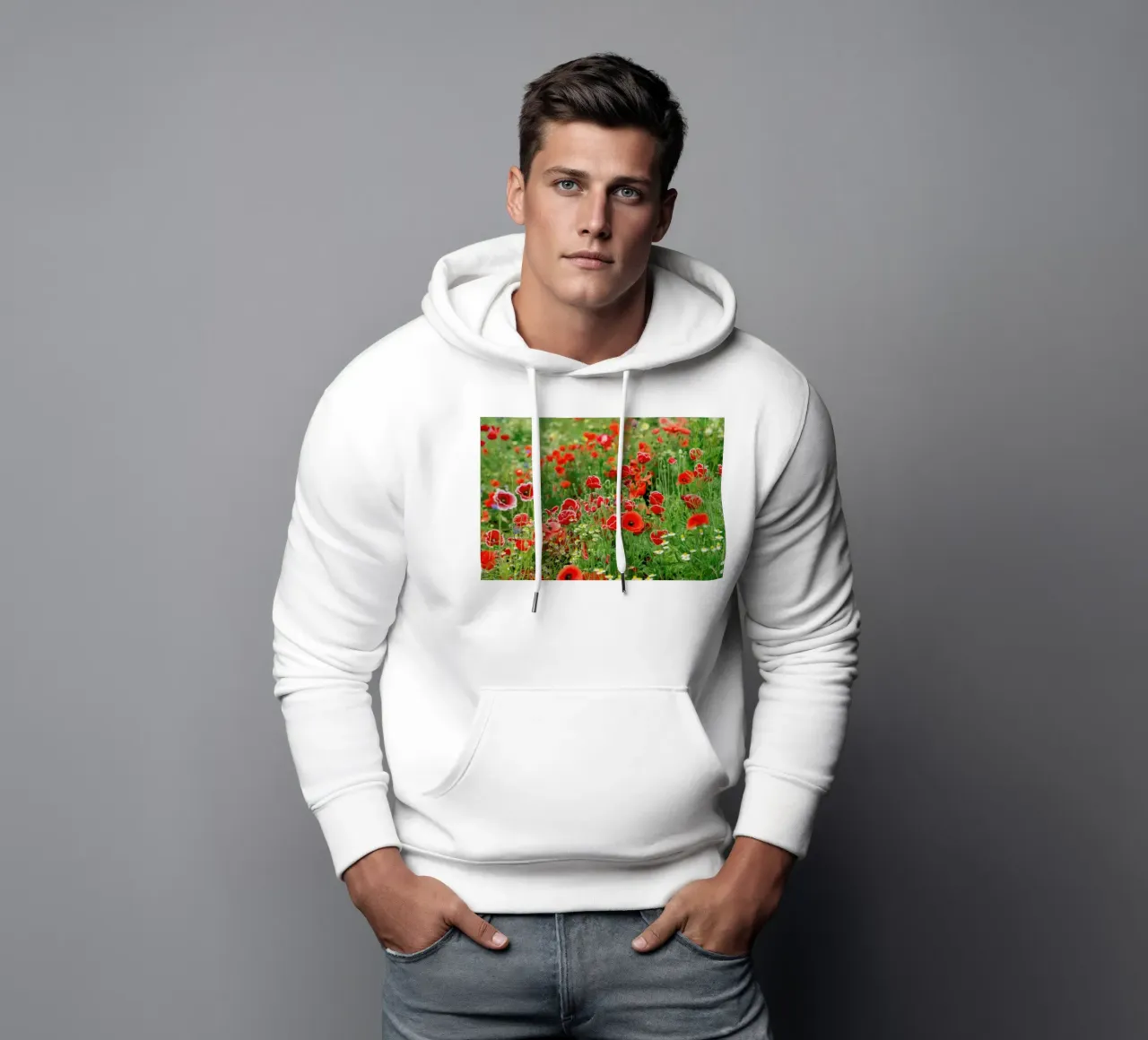 Mixed Red Poppyfield felpa con cappuccio da Curious Collections by Marielle Leenders