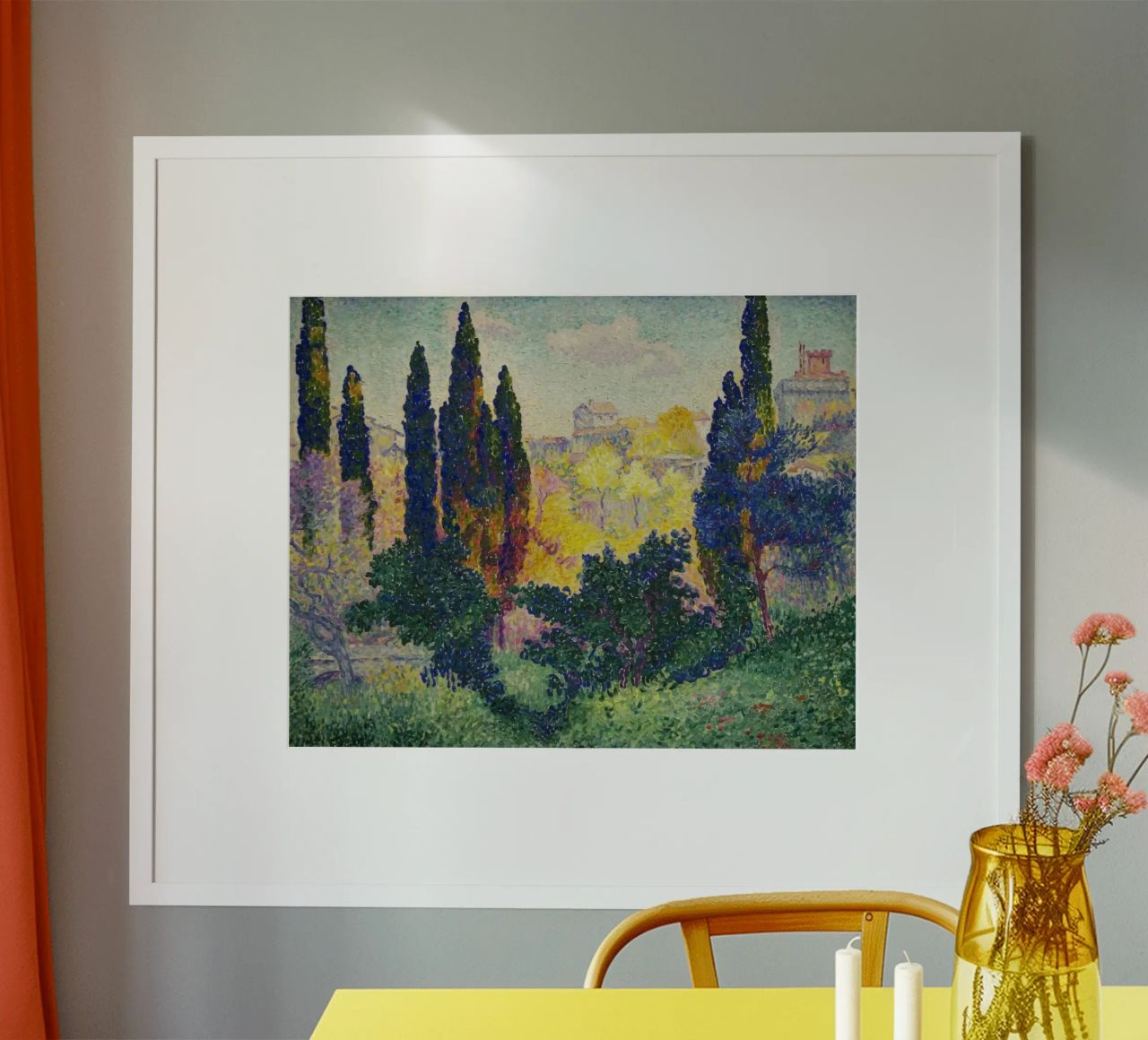 Henri-Edmond Cross - Die Zypressen in Cagnes (1908) Poster von Analic