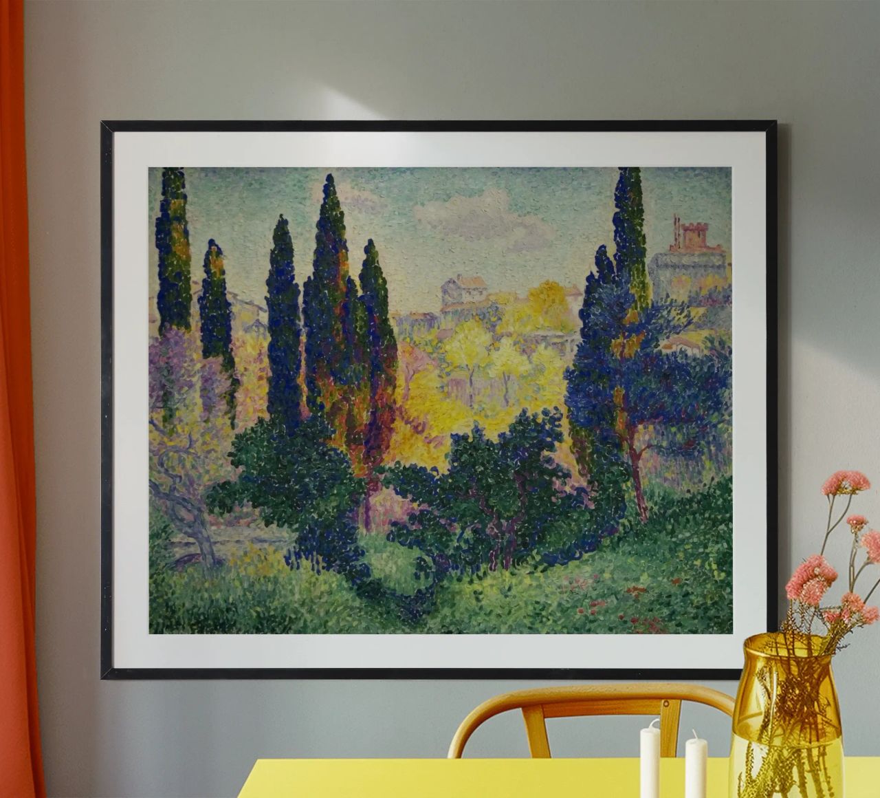 Henri-Edmond Cross - Die Zypressen in Cagnes (1908) Poster von Analic