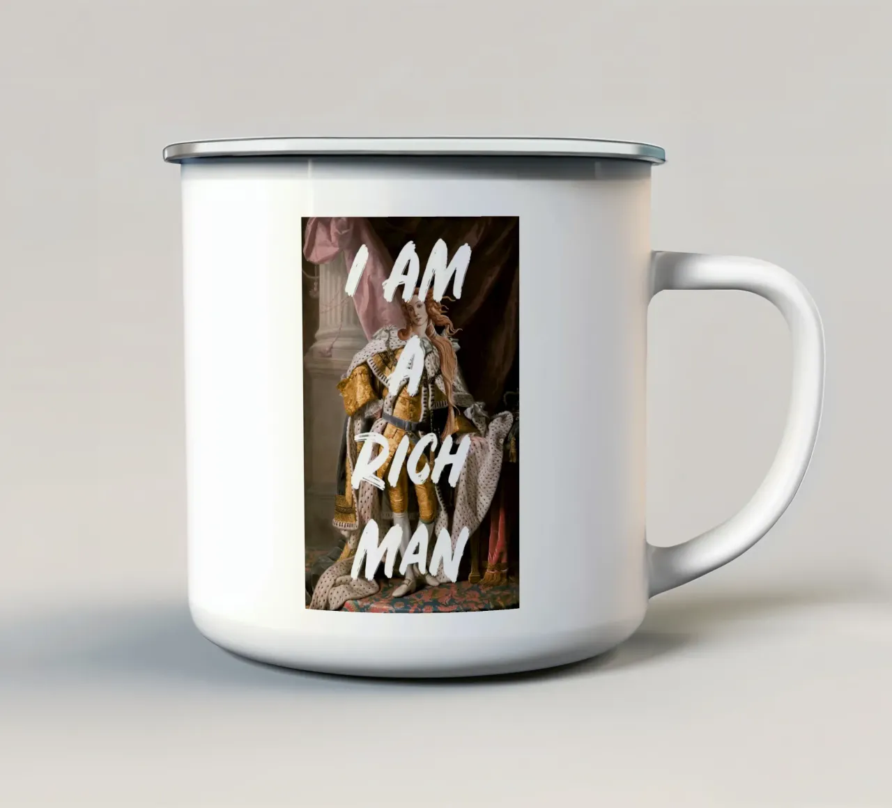Venus Rich Man White Text tazza in smalto da GraceDigitalArtCo