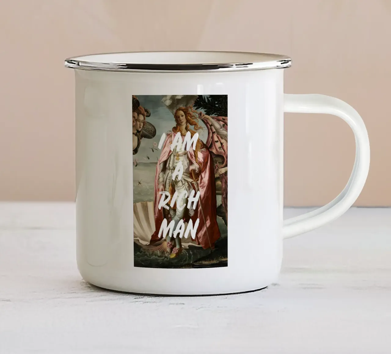Venus - FEMINIST ART - I AM A RICH MAN tazza in smalto da GraceDigitalArtCo