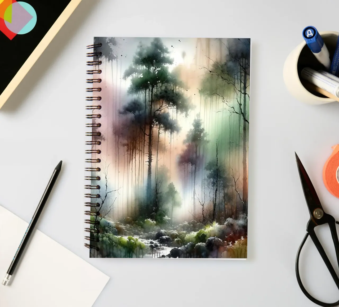 Mysterious Forest Enveloped in Thick Fog spiral notebook by Chromatic Fusion Studio