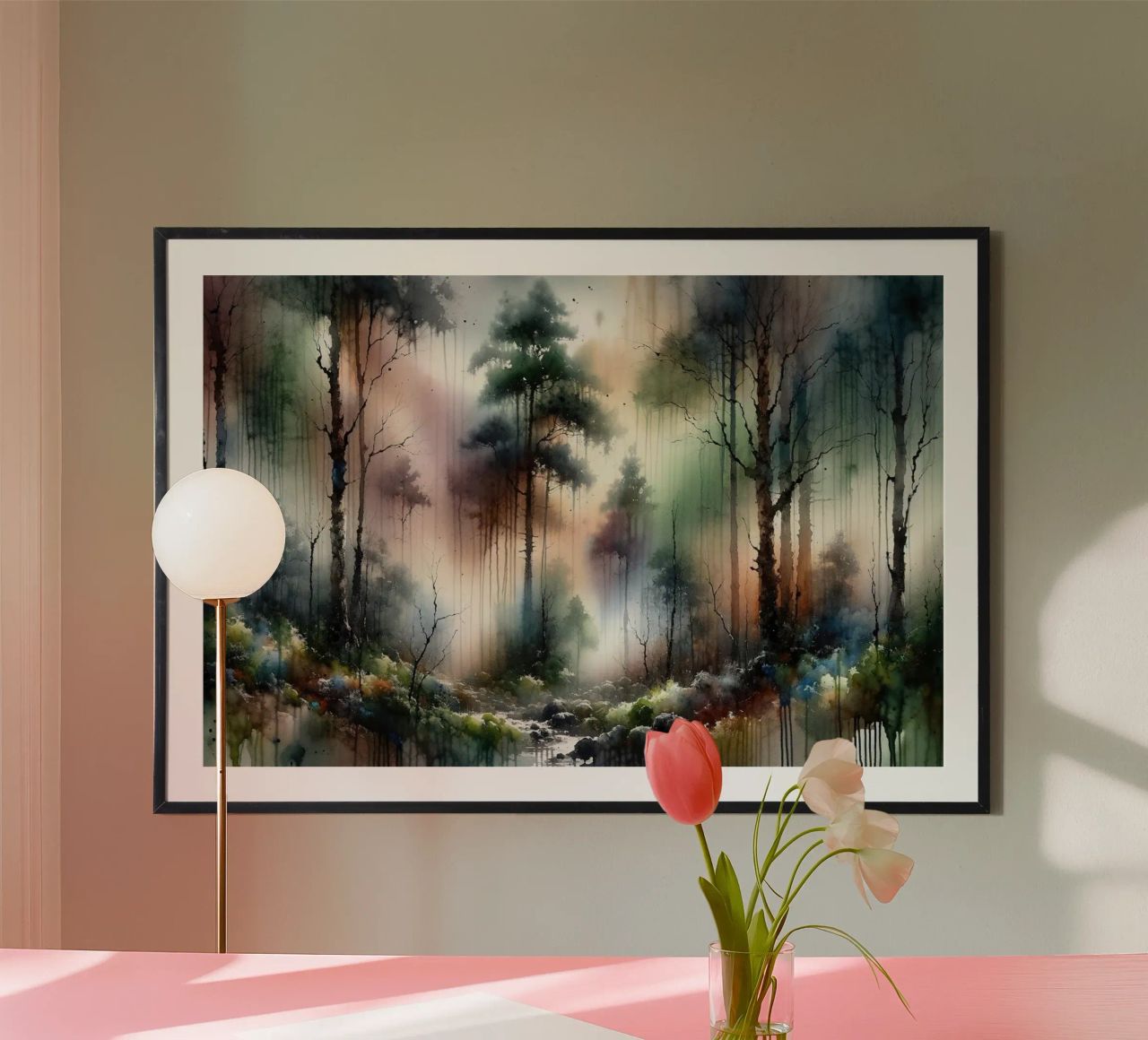 Mysteriöser Wald in dichten Nebel gehüllt Poster von Chromatic Fusion Studio