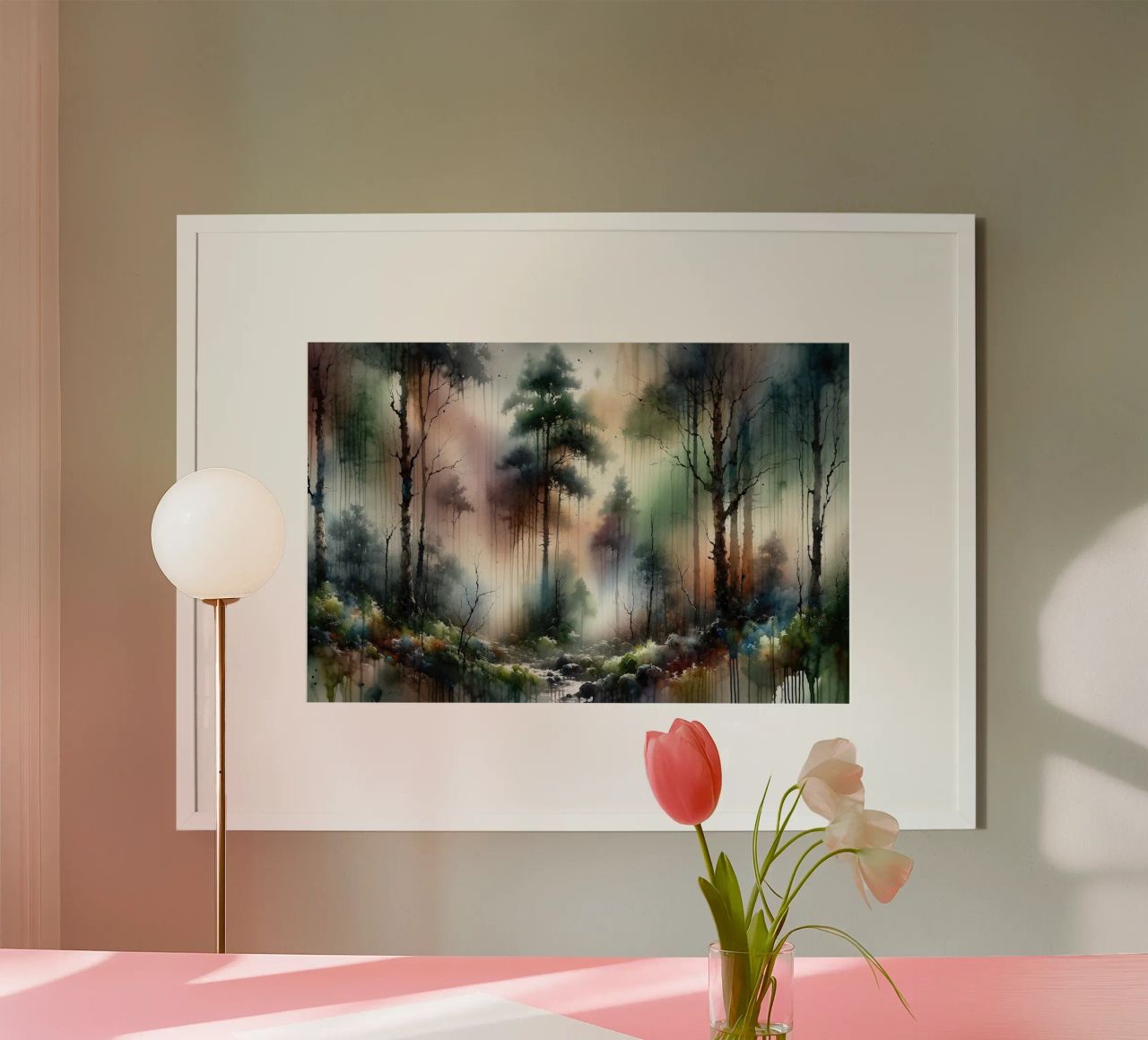 Mysteriöser Wald in dichten Nebel gehüllt Poster von Chromatic Fusion Studio