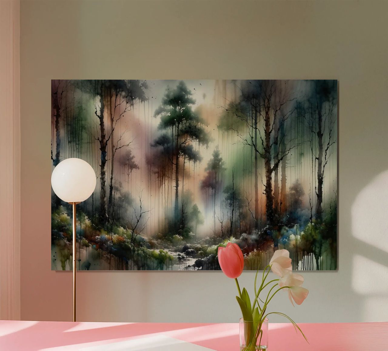 Mysteriöser Wald in dichten Nebel gehüllt Poster von Chromatic Fusion Studio