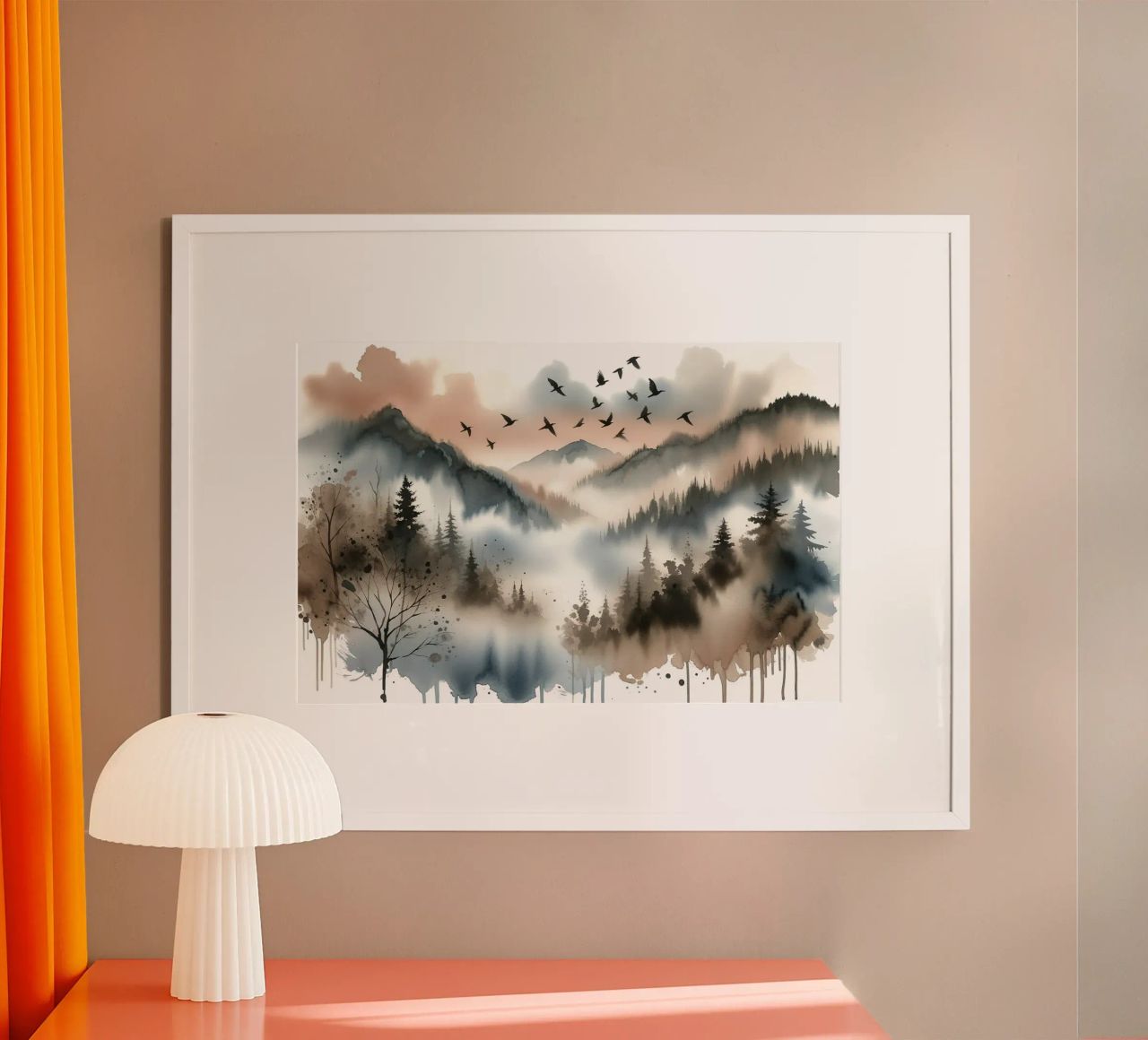 Montagnes mystiques voilées dans la brume matinale poster de Chromatic Fusion Studio
