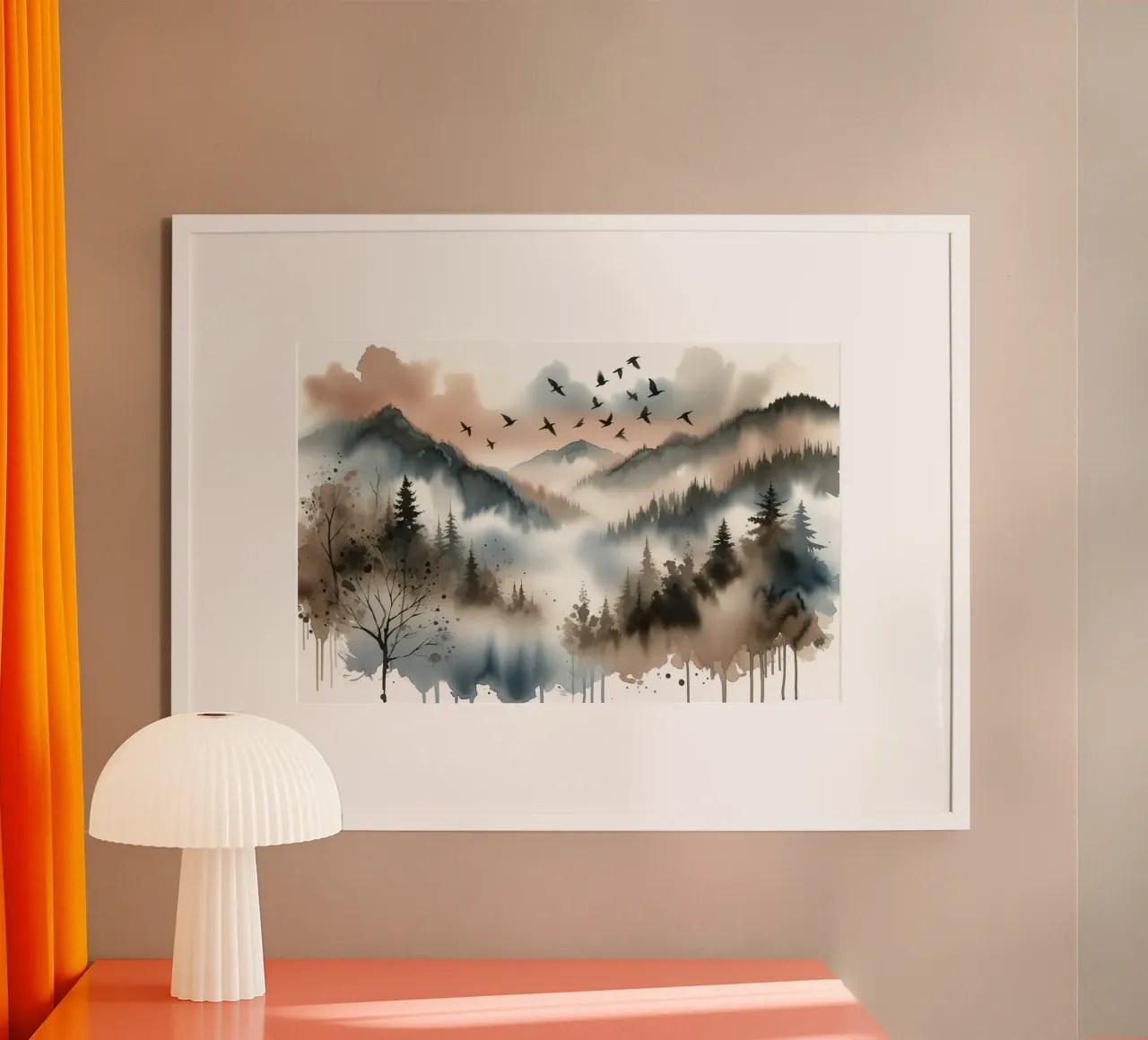 Le Montagne Mistiche velate dalla nebbia del mattino poster con telaio in legno da Chromatic Fusion Studio