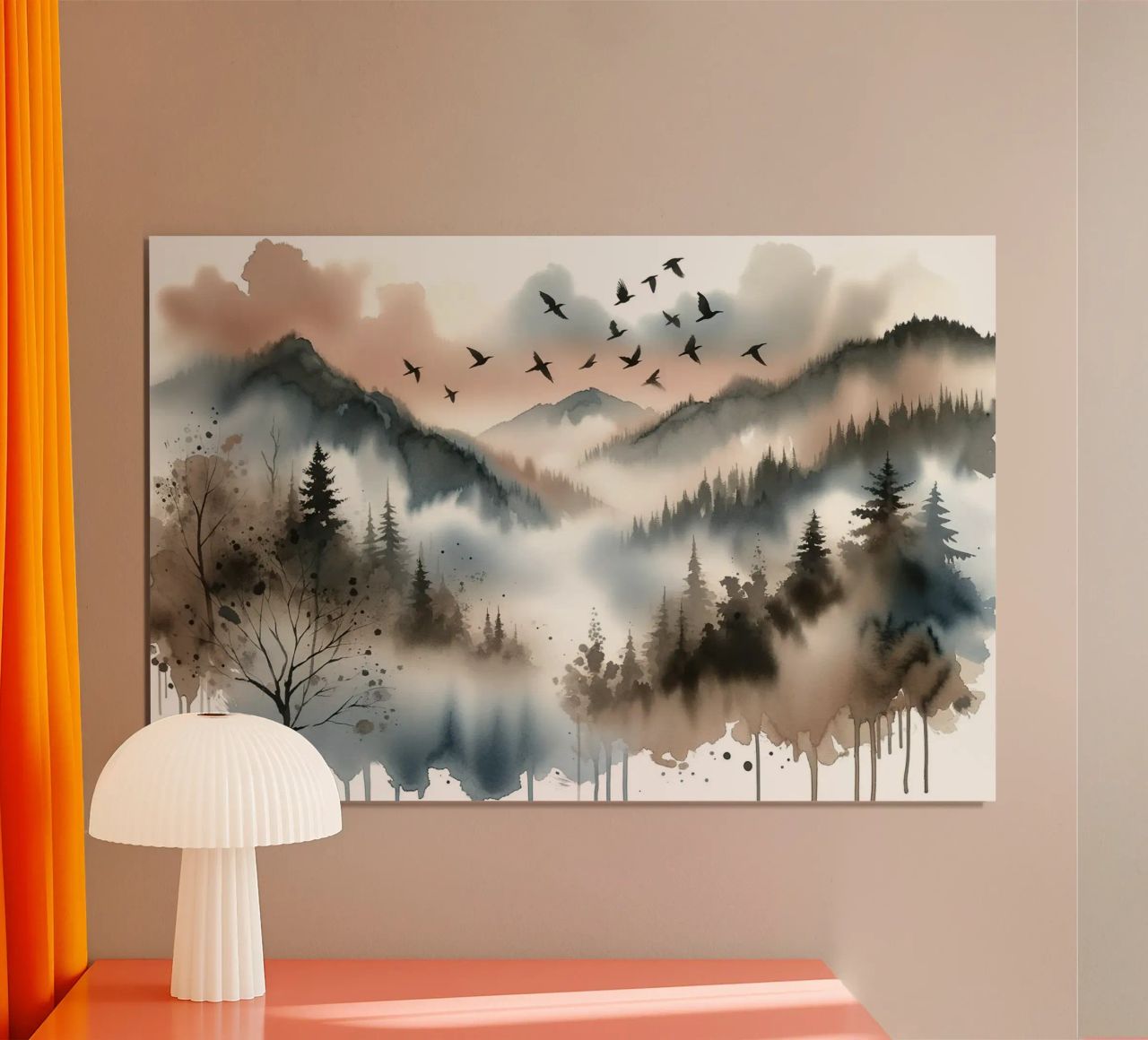 Montagnes mystiques voilées dans la brume matinale poster de Chromatic Fusion Studio