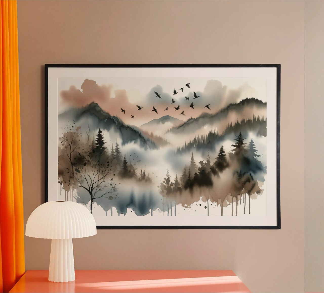 Montagnes mystiques voilées dans la brume matinale poster de Chromatic Fusion Studio