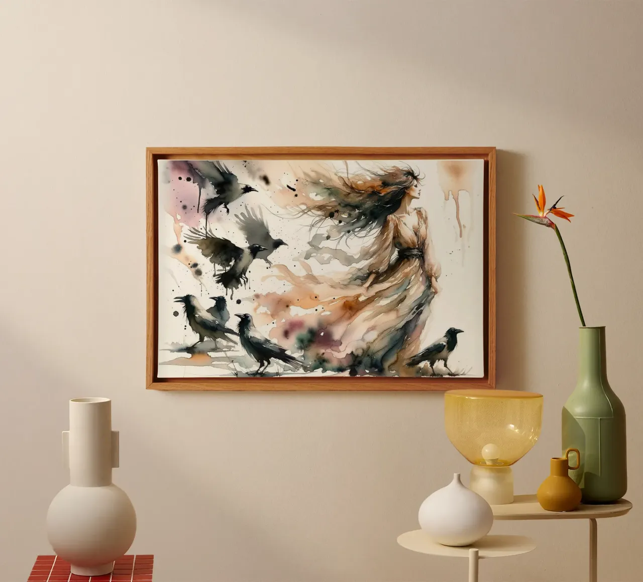 Mystical Dance with Crows canvas with Floater frame by Chromatic Fusion Studio