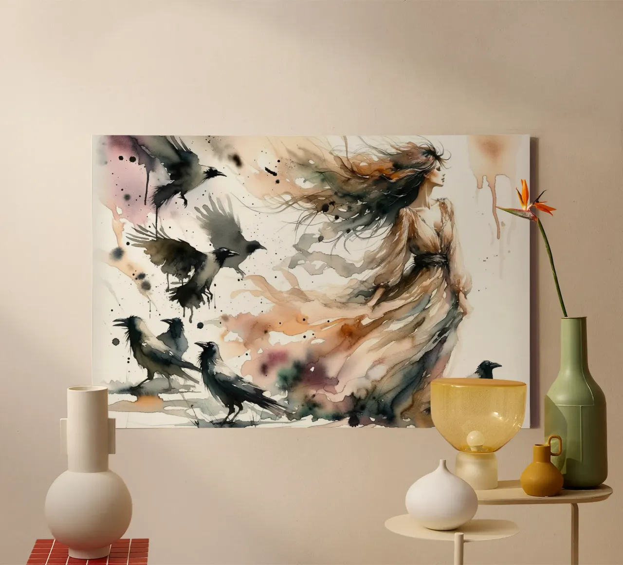 Mystical Dance with Crows canvas with Floater frame by Chromatic Fusion Studio