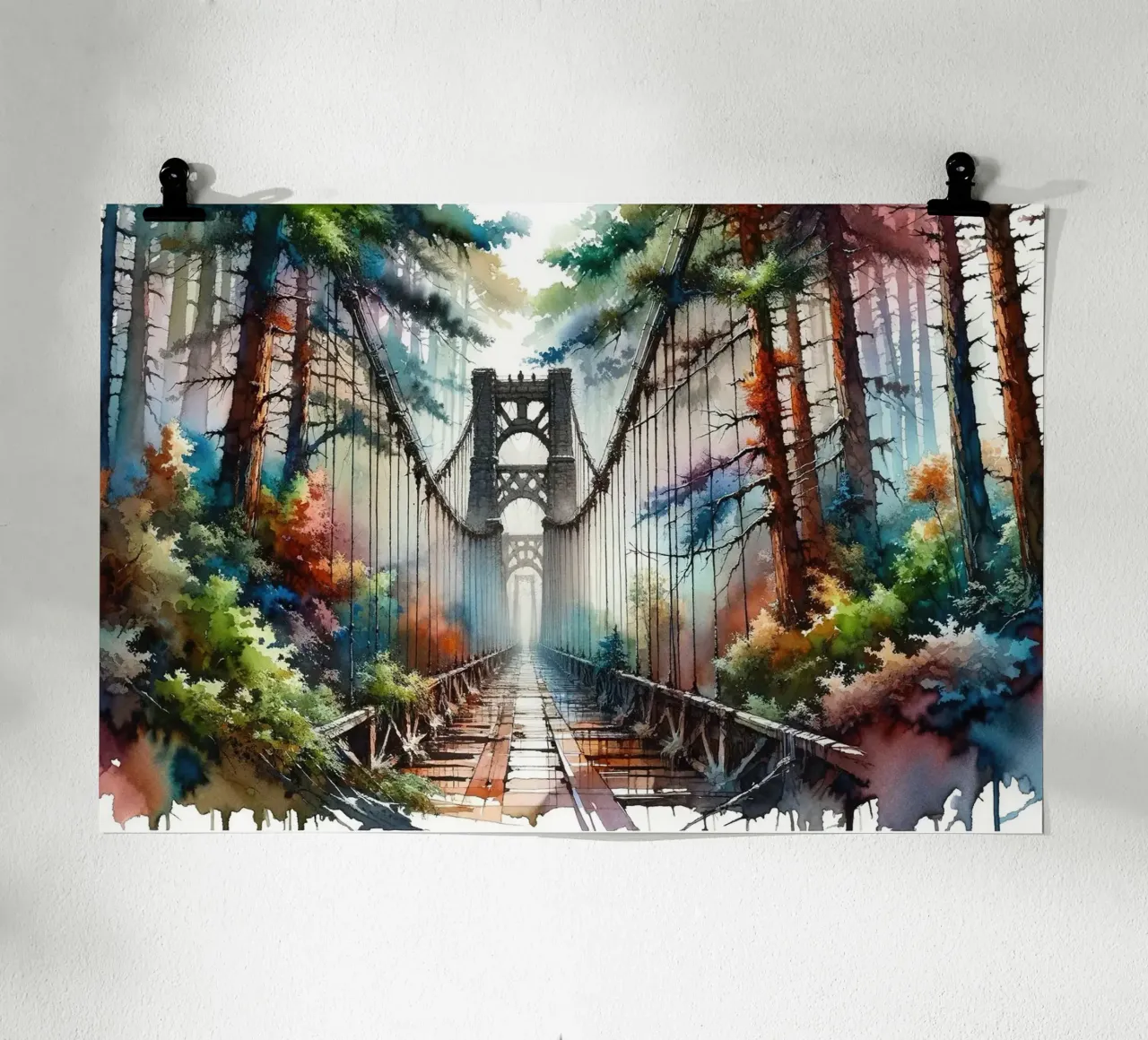 Ponte della foresta mistica poster con telaio in alluminio da Chromatic Fusion Studio