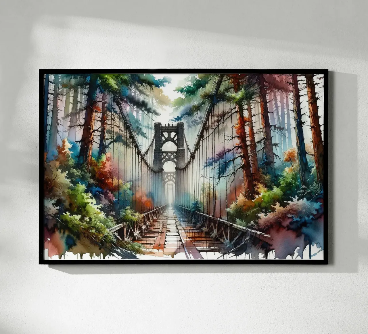 Ponte della foresta mistica poster con telaio in alluminio da Chromatic Fusion Studio