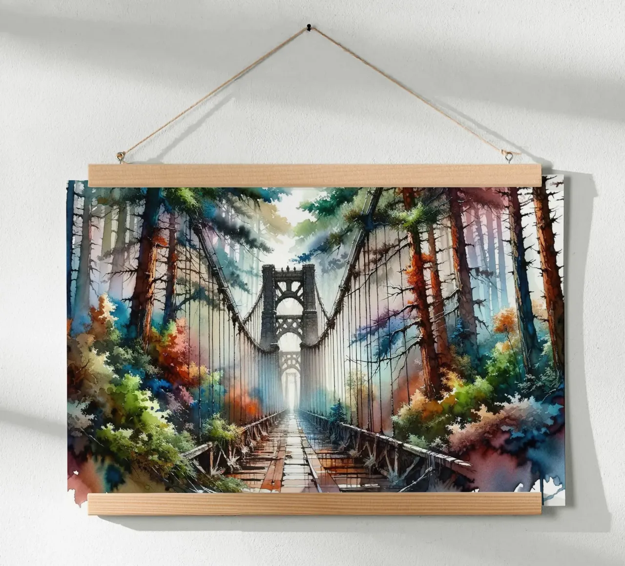 Ponte della foresta mistica poster con telaio in alluminio da Chromatic Fusion Studio