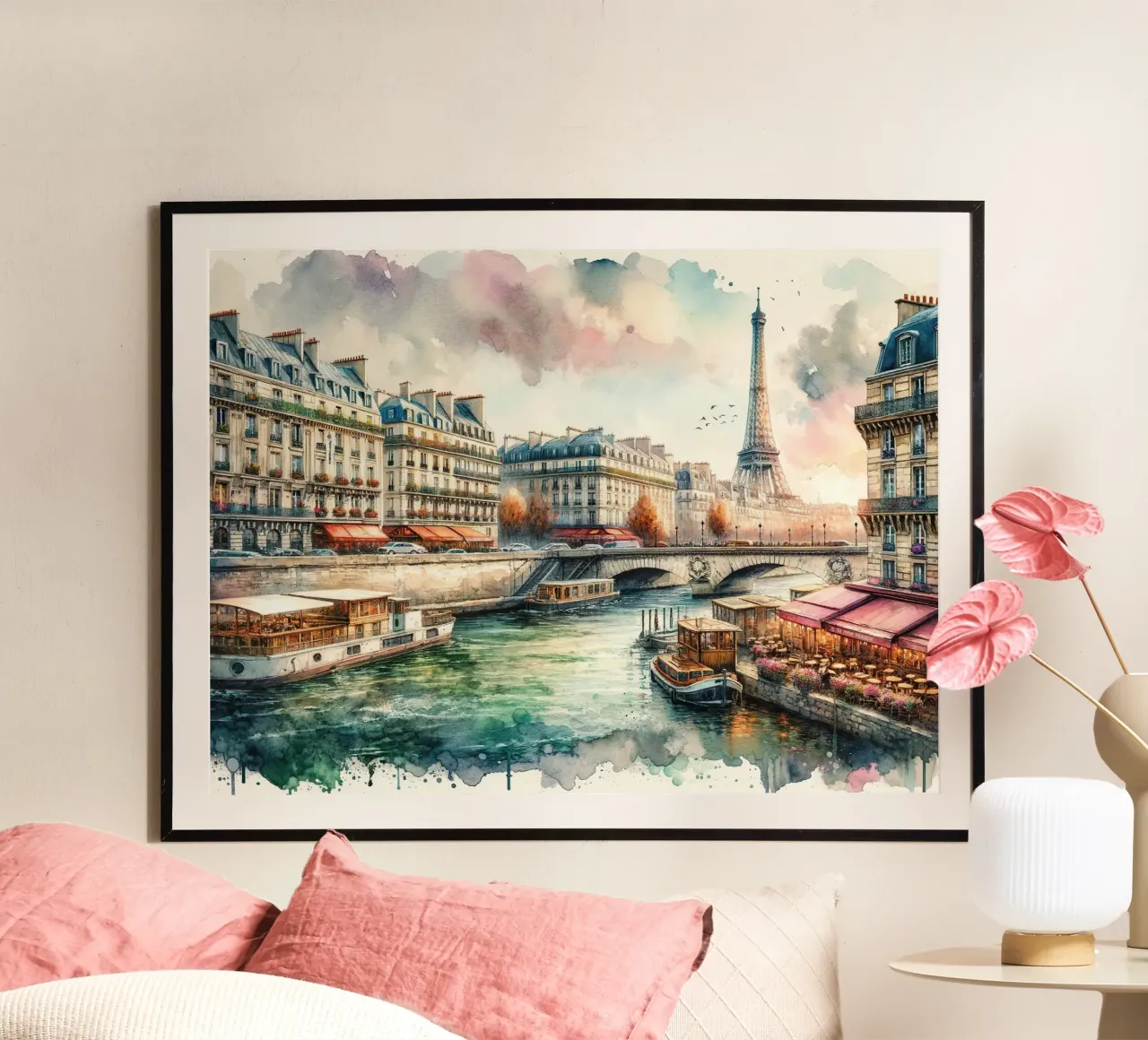 Escena fluvial parisina con la Torre Eiffel hahnemühle de Chromatic Fusion Studio