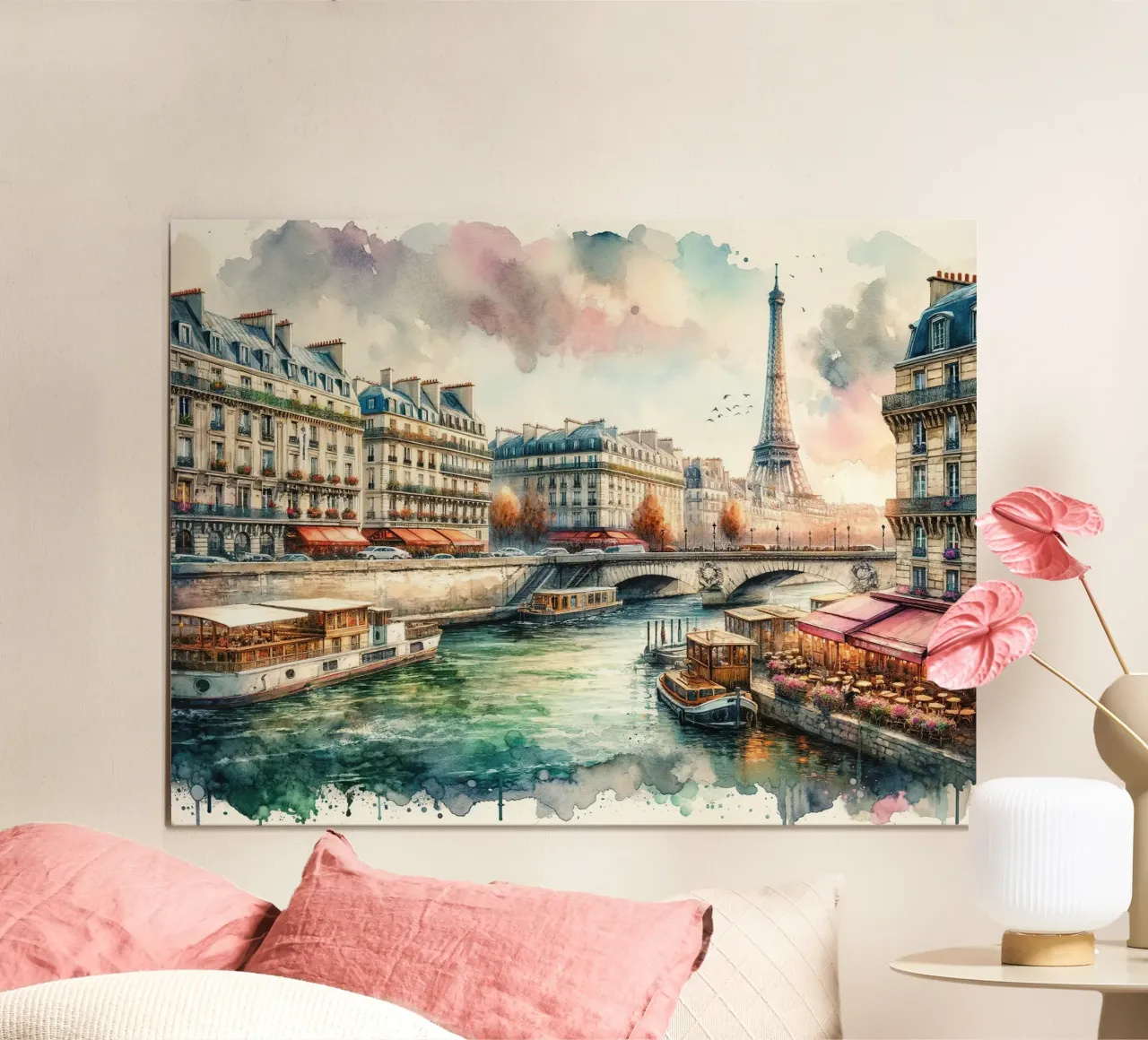 Escena fluvial parisina con la Torre Eiffel hahnemühle de Chromatic Fusion Studio