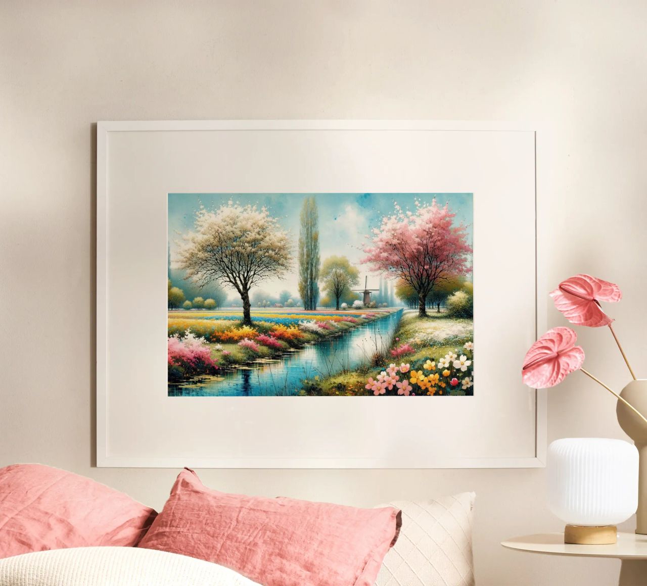 Paisaje primaveral en colores pastel poster de Chromatic Fusion Studio